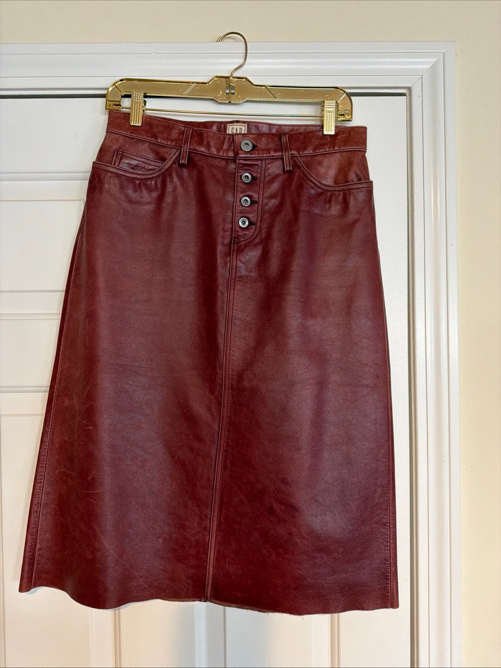 GAP vintage Burgundy Leather Button-Front A-Line Skirt